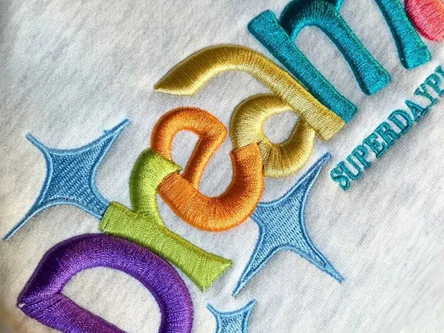 オリジナル衣料の装飾に使う立体刺繍のディテール