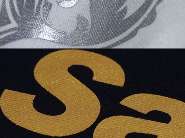 ファッションTシャツのグラフィック装飾に使うメタリック箔プリントのディテール