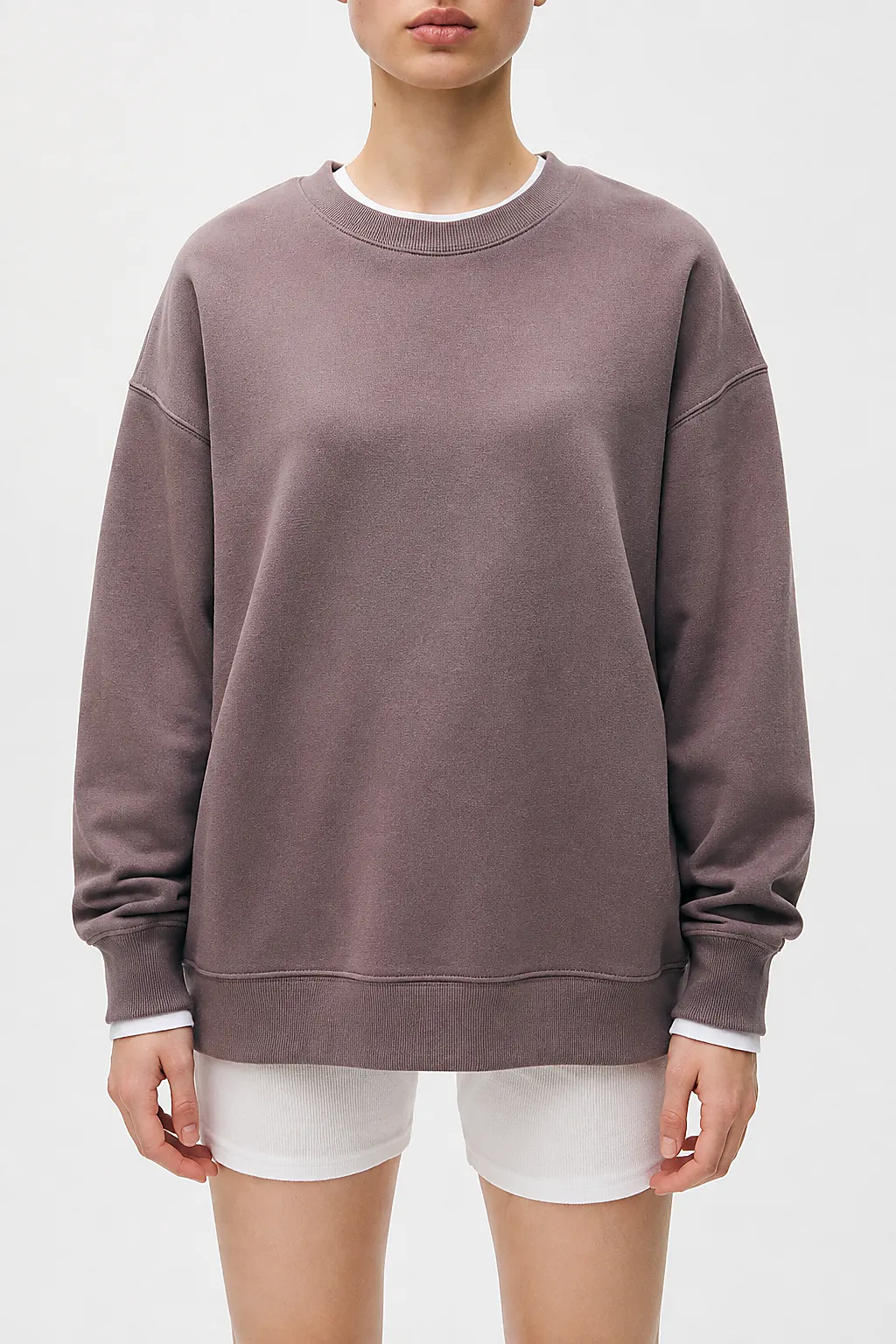 Mauvefarbenes Oversized-Crewneck mit Rippdetails