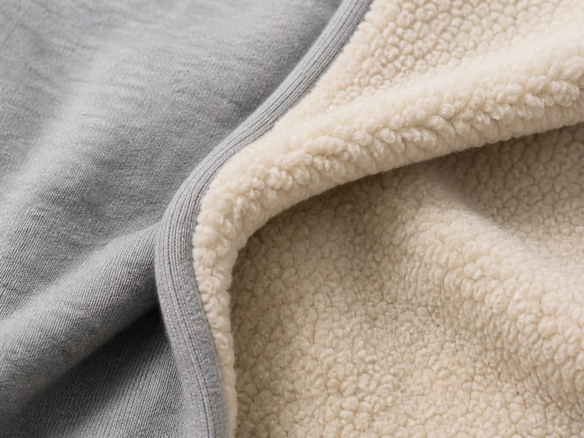 Sherpa and fleece-lined hoodie fabric reference for warm garment development
