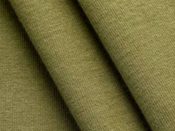 Olive cotton-spandex fabric close-up for reviewing material direction in a sleepwear sample brief