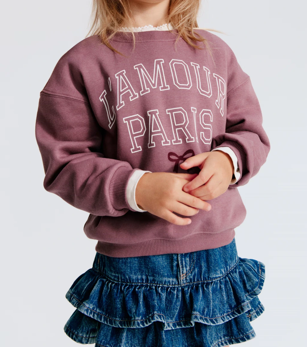 Altrosa Kinder-Sweatshirt mit AMOUR-PARIS-Aufdruck