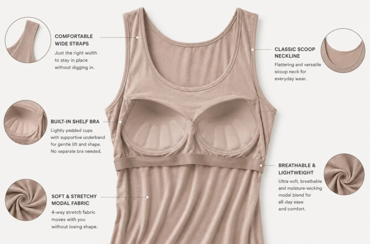 Built-in bra loungewear reference garment for private-label development